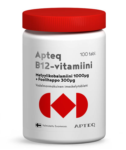 Apteq B12-vitamiini 1000 mikrog + foolihappo 100 tablettia