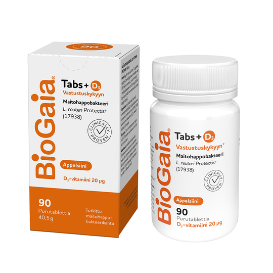 BioGaia Tabs+D3 maitohappobakteeri Appelsiini 90 tabl