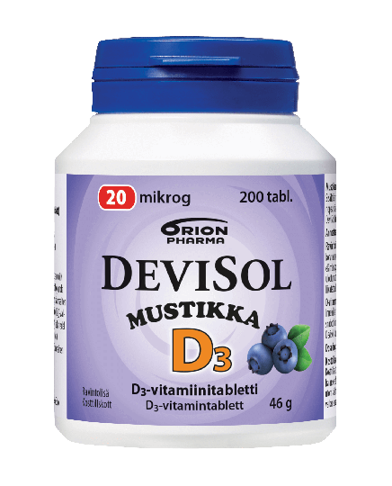 Devisol Mustikka 20 mikrog 200 kpl imeskelytabletti