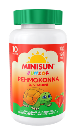 Minisun D-vitamiini Pehmokonna Mansikka 10 mikrog 120 purutabl
