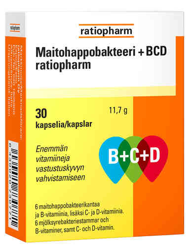 Maitohappobakteeri B+C+D Ratiopharm 30 kaps