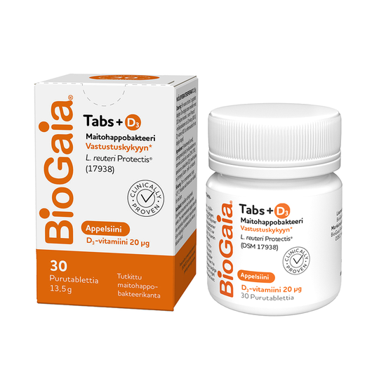 BioGaia Tabs+D3 maitohappobakteeri Appelsiini 30 tabl